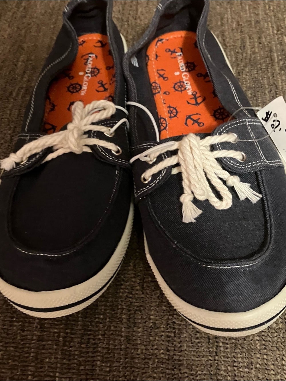 Faded Glory boat shoes with a bright orange nautical Interior Size 8 nwt